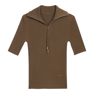 YINER音儿专选春季法式拉链翻领美拉德毛针织衫轻上衣