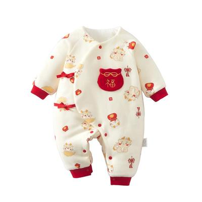 小聪熊新生儿衣服秋冬夹棉连体衣