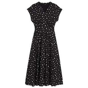 YINER音儿夏季弹力建宏绉真丝点印花连衣裙