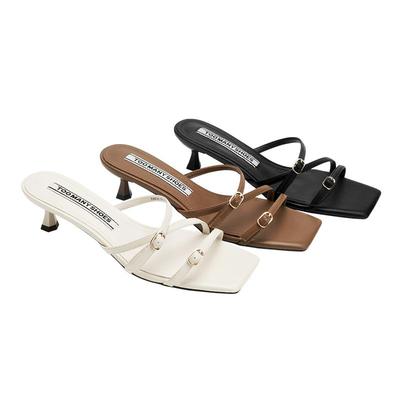 方头细高跟银色凉拖女外穿