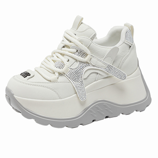 时尚新款水钻厚底内增高阿甘老爹鞋女款2025冬女士灰色休闲德训鞋