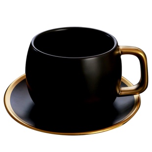 黑金咖啡杯碟勺套装陶瓷杯子下午茶家用轻奢华优雅简约欧式马克杯