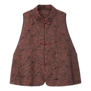 布小匠原创设计中开镂空高级红色马甲女2026新款新中式国风马夹