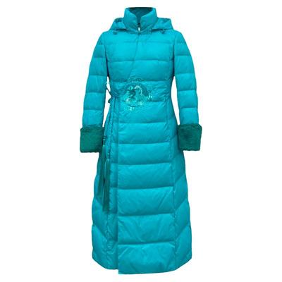 冬季女士超长修身羽绒服国风刺绣