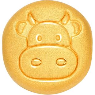 明牌珠宝足金串珠 3D硬金涂鸦十二生肖黄金串珠转运珠牛年AFP0335