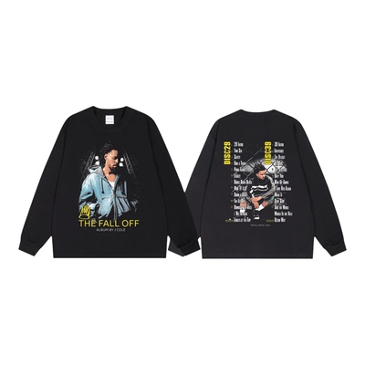 嘻哈说唱JCole科尔长短袖 vintage美式重磅小领口纯棉潮连帽卫衣