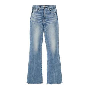 MOUSSY 秋季新品美式复古蓝色抓纹微喇裤牛仔裤010HSA12-1000