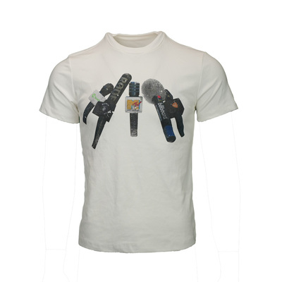 TGFCLUB美式街头潮牌嘻哈RapStar弹力修身采访话筒印花t恤短袖