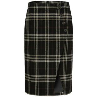 曼德诗半身裙中长款女款2025夏装新款设计感半裙高腰毛呢格纹裙子