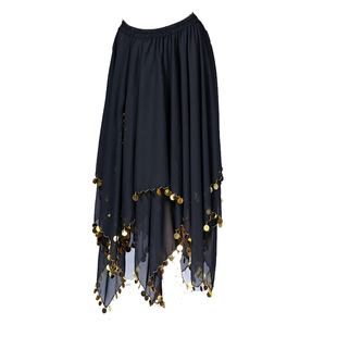 新款肚皮舞裙子下装雪纺珠边裙印度舞蹈表演开叉半身裙长裙女