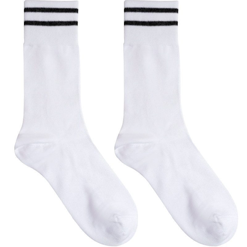sockkon 男士高筒条纹春夏薄款无毛巾底黑白两条杠水洗运动棉袜子