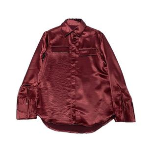 CCA自制高级感仿绸缎醋酸亮面长袖衬衫中长款大版慵懒风缎面衬衣