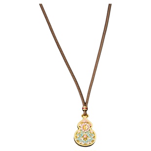 烟岚 足银9999珐琅彩葫芦吊坠项链镂空新中式轻奢毛衣链节日礼物