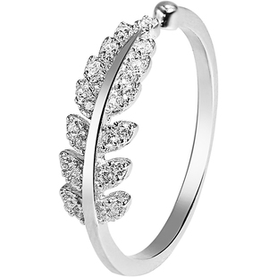 925纯银镶钻树叶戒指女小众设计时尚指环开口个性网红轻奢食指戒