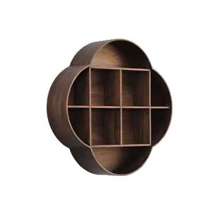 墙上置物架圆形轻奢黑胡桃木墙壁茶壶古董架多宝阁中式挂墙博古架