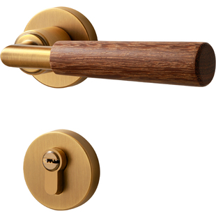 中古风卧室门锁室内木门磁吸静音房门锁胡桃木家用复古木质门把手