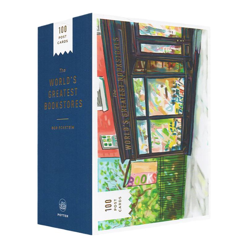 英文原版 World's Greatest Bookstores:100 Postcards  世界各地有名的书店 100张明信片 插画 Bob Eckstein 绘画作品集