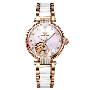 进口机芯正品牌名女士手表女机械表防水2025新款陶瓷轻奢小众气质