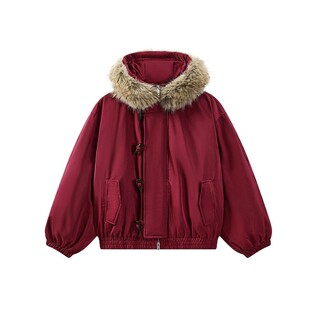大码女装胖mm红色韩里韩气厚外套女冬季高级感牛角扣设计保暖棉服