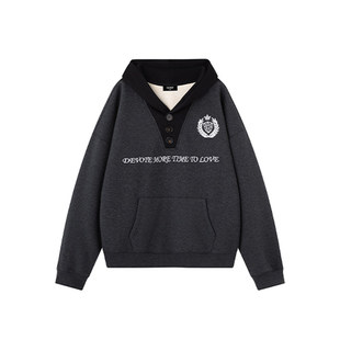 GOST【王琳凯同款】拼接学院风美式复古刺绣连帽卫衣