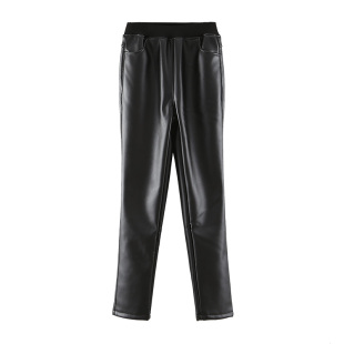 秋冬中老年女皮裤长裤高腰外穿妈妈女士直筒宽松加绒加厚皮毛一体