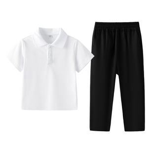 男童POLO衫套装夏季小学生校服短袖男女童纯白色棉T恤幼儿园班服