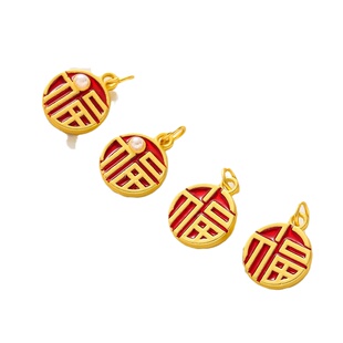 越南沙金珐琅彩珍珠福字圆牌吊坠diy配件手工手链项链小吊饰挂件