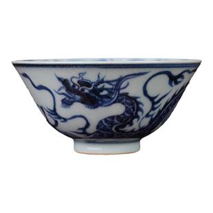 观古珍玩 仿古柴窑元青花瓷器纯手工元龙斗笠茶杯 景德镇高端茶具