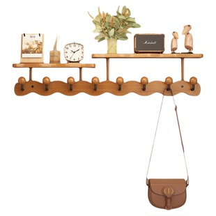 实木墙上挂衣架入户门免打孔钥匙收纳壁挂强力承重挂钩家用衣帽架