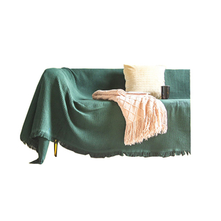 ins风复古绿色四季沙发巾套防猫抓罩棉线毯全盖三人防滑防尘盖布