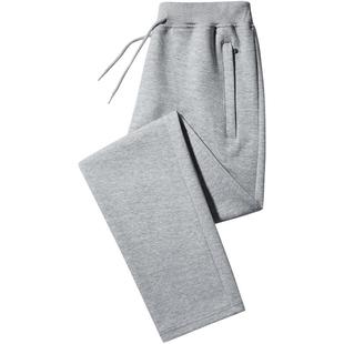 纯棉直筒卫裤男休闲裤浅灰色运动裤子宽松中年秋冬季加绒全棉长裤