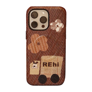 REHi「狗狗散步」手绘图案iphone14/15promax系列苹果手机壳全包保护套高级菲林壳