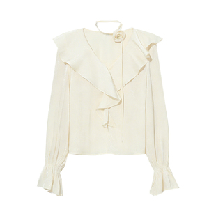 DPLAY白月光套装白色荷叶边衬衫女法式光泽感上衣新职人通勤半裙