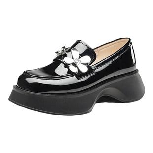 康奈女鞋厚底小皮鞋女英伦风秋季复古单鞋真皮乐福鞋商场同款