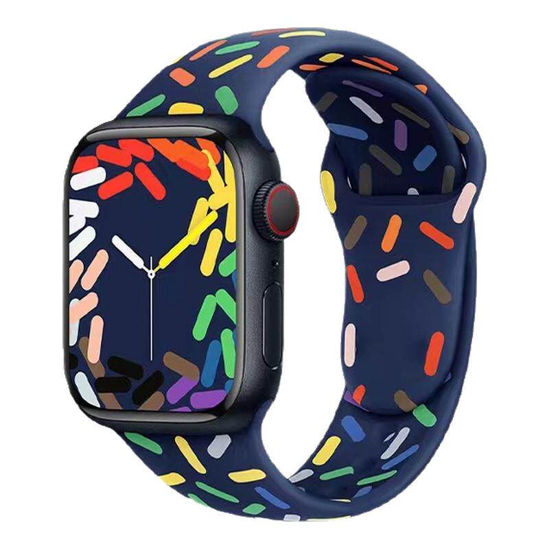 适用iWatch苹果表带硅胶彩虹款