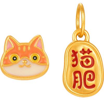 明牌珠宝黄金奇思喵想手串 硬金猫猫转运珠足金粉晶女串珠AFP1112