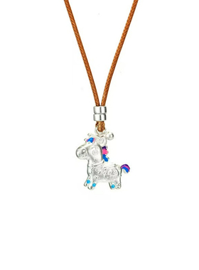 纯银珐琅小马吊坠项链女送女友