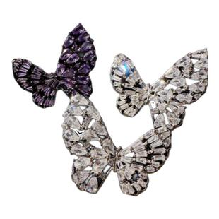 鸢尾紫霜花蝴蝶宝石耳环 古董感 镀18K金 紫萤石 雕花大锆石戒指