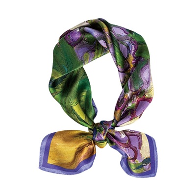 紫色鸢尾油画优雅100%桑蚕丝丝巾