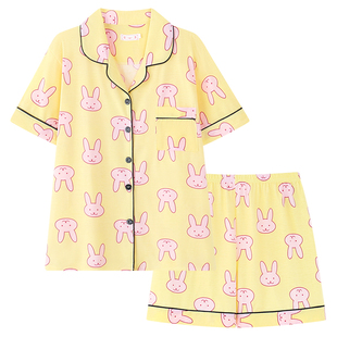 奶黄色纯棉银魂神乐同款睡衣女款夏季短袖可爱兔子家居服网红爆款