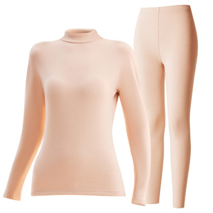 健丹鸟羊绒蚕丝中高领保暖内衣女内穿打底衫无痕加绒秋衣裤套装冬