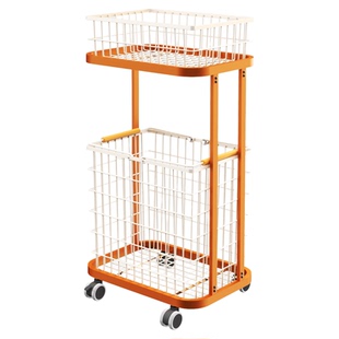 双层脏衣篮家用脏衣篓浴室脏衣服分类收纳筐带轮可移动推车置物架