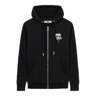 KARL LAGERFELD卡尔拉格斐【棉】早秋logo钉珠连帽开衫卫衣老佛爷