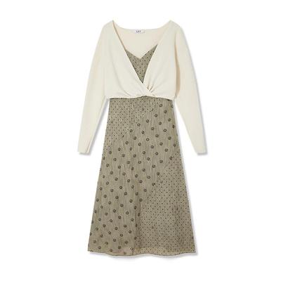 【商场同款】LILY新款女装设计感两件套扭结毛衫吊带连衣裙