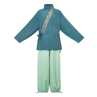 花朝记白驹『青衿少年』晋制汉服曲领襦灯笼裤蓝色日常休闲中性风