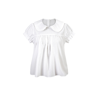 JAMUUS韩系白色娃娃领短袖衬衫女夏季宽松休闲显瘦泡泡袖上衣