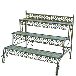 美式铁艺阳台花架多层阶梯式花盆架复古作旧防水防腐花园别墅装饰