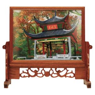 长沙湘绣礼品手工刺绣爱晚亭双面绣新办公室客厅书房摆件礼品苏绣