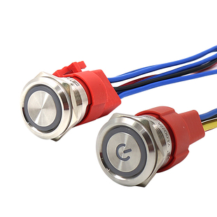 一佳GQ22mm自锁自复位金属带灯按钮开关电源大电流点动防水圆按键