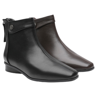 月芽儿粗跟方头短靴女款新款冬季瘦瘦靴配裙子马丁靴加绒靴子